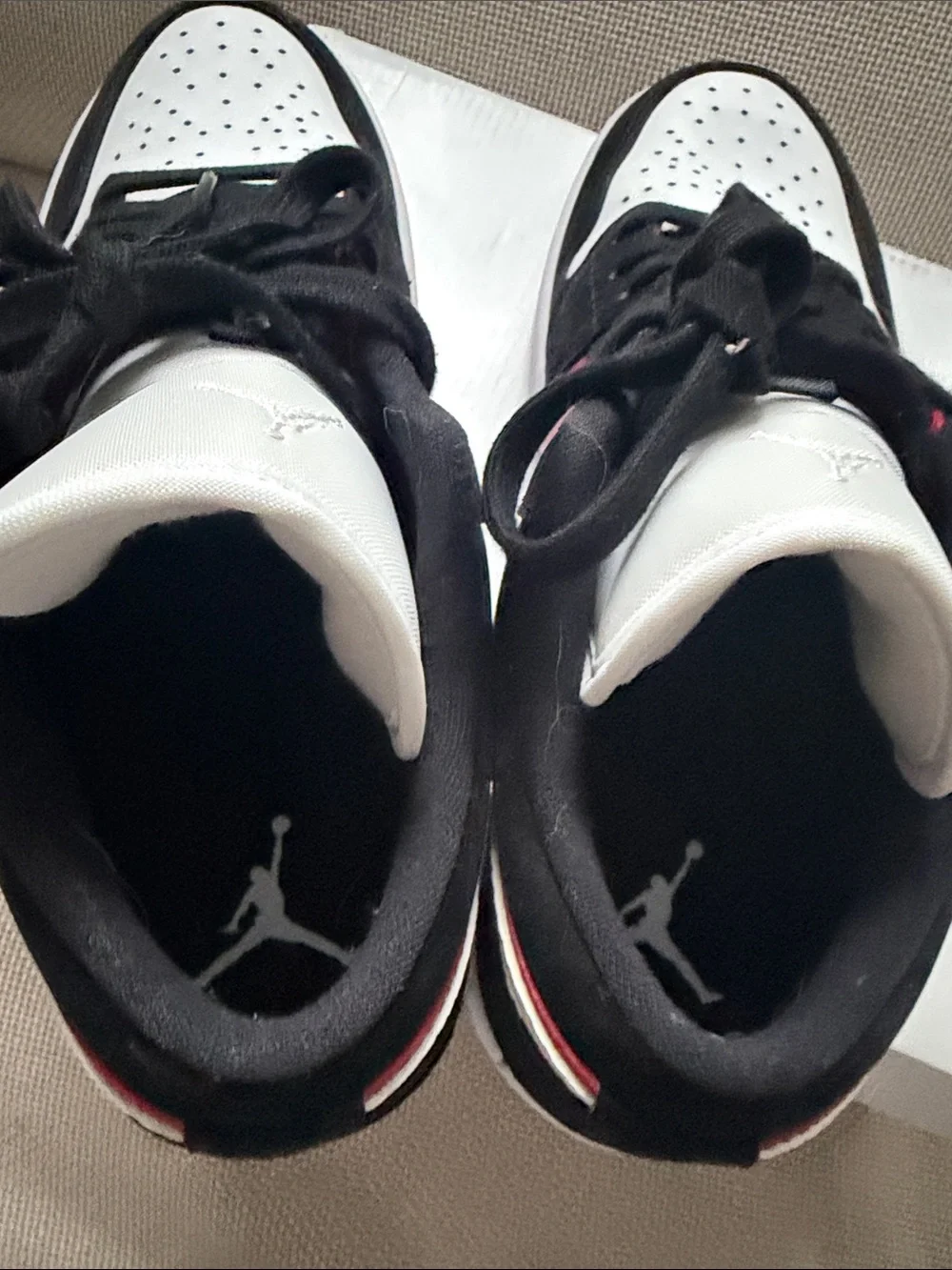 Jordan Low-Top Sneakers in White, Black & Red